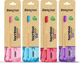 DENCRUS Orby Plus Bamboo Toothbrush For Adults (Red, Pink, Blue, Lavender), Natural Soft Bristles
