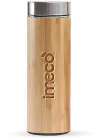 IMECO ECO-POUR Flat Head Bamboo Bottle with Stainless Steel Lid 450 ml
