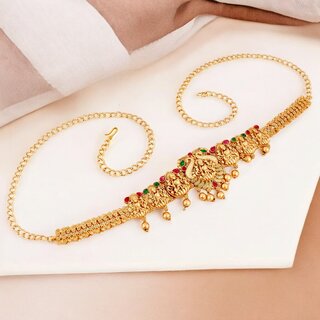 Gold-Plated South Indian Temple Jewelry Waist Belt for Women | Goddess Lakshmi Design Kamarbandh (726-PL1T1-2097-RG)