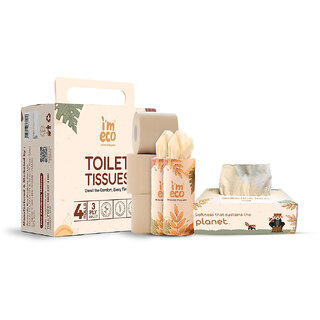 IMECO Facial Tissue (100 Pulls), Toilet Tissue (4 Roll Set), Car Tissue (50 Pulls)  The Ultimate Everyday Tissue Combo