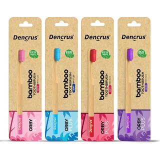 DENCRUS Orby Plus Bamboo Toothbrush For Adults (Red, Pink, Blue, Lavender), Natural Soft Bristles