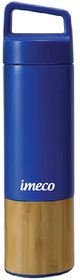 IMECO ECO-EDGE Bamboo Thermos Water Bottle 600 ml (Deep Blue), 24Hour Hot And Cold, Leakproof And Insulated