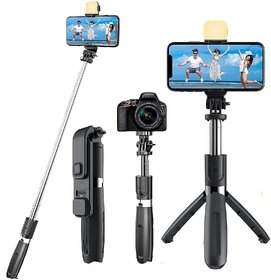 Tecsox R1s Bluetooth Selfie Sticks with Remote and Selfie Light, 3-in-1 Multifunctional Selfie Stick Tripod Stand Compatible with iPhone/OnePlus/Samsung/Realme  All Smartphones/Go Pro (Black)