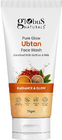 Globus Naturals Pure Glow Ubtan Face Wash Enriched With Saffron  Milk For Radiance  GLow Natural Gentle  Mild Suitable For All Skin Types 75 gm