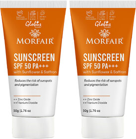 Morfair Sunscreen SPF 50 PA with Sunflower  Saffron For Reduces Sunspots  Pigmentation 50gm Set of 2