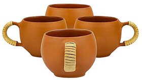 Rare Planet Hand made Traditional Beautiful Design Terracotta Chai  Tea Cup Set for Home (Set of 4)