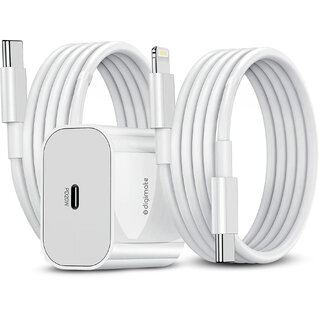 Digimate (DG-ADP-1004) 20W Fast Charger with C to Lightning Cable & C to C Cable | PD Type-C Adapter for All iPhone Models iPhone 17/16/15/14/13/12/11/X Series & More