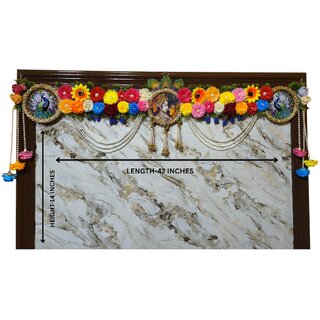 Radha Krishna Multi Flower Peacock Door Hanging