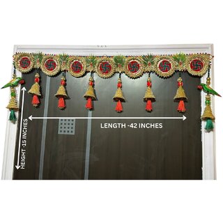 Red green satiya parrot bell toran