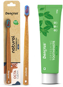 DENCRUS Bamboo Octa Clean Toothbrush  Natural Mint Toothpaste Combo  Mint Freshness  Gentle Clean Combo