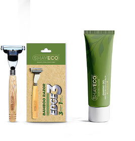SHAVECO Bamboo EDGE 3 Razor with Extra Cartridge And Natural Aloe Vera And Lemongrass Shaving Gel Combo