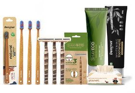 Ecoconscious Travel Kit (3 Octa Clean Toothbrush,Charcoal Toothpaste,3 Disposable Razor,Shaving Gel,100P Facial Tissue)