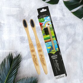 L'avenour Kids Bamboo Toothbrush with BPA Free Charcoal Activated Bristles, Ultra Soft Toothbrush (Pack of 2)
