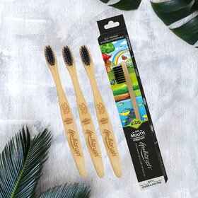 L'avenour Kids Bamboo Toothbrush with BPA Free Charcoal Activated Bristles, Ultra Soft Toothbrush (Pack of 3)