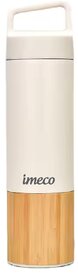 IMECO ECO-EDGE Bamboo Thermos Water Bottle 600 ml White, 24 Hour Hot And Cold, Leakproof And Insulated
