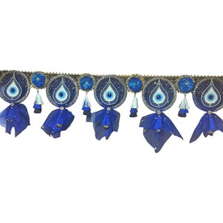 Drop Shape Blue Evil Eye And Blue Flower Toran