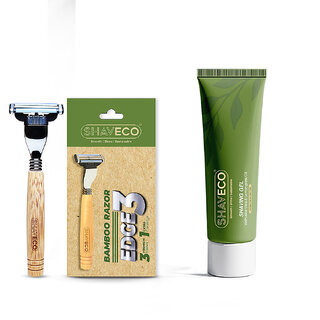 SHAVECO Bamboo EDGE 3 Razor with Extra Cartridge And Natural Aloe Vera And Lemongrass Shaving Gel Combo
