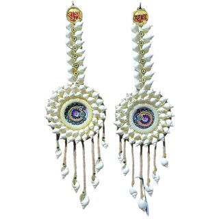 Shankh Toran Shubh Labh Wall Hanging  Handmade Decorative Shell Latkan for Entrance  Pooja Room (Pair of 1)