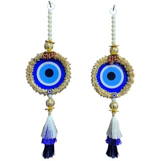 Evil Eye Toran Latkan Wall Hanging  Decorative Nazar Battu with Shubh Labh Symbol (Pair of 1)