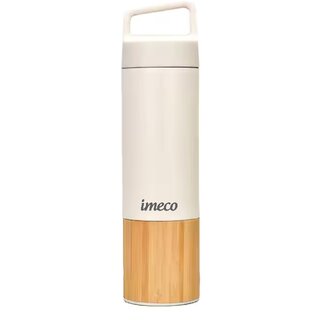 IMECO ECO-EDGE Bamboo Thermos Water Bottle 600 ml White, 24 Hour Hot And Cold, Leakproof And Insulated