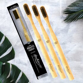 L'avenour Round Bamboo Toothbrush with BPA Free Charcoal Activated Ultra Soft Bristles For Men Women (Pack of 3)