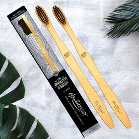 L'avenour S-Curve Bamboo Toothbrush with BPA Free Charcoal Activated Ultra Soft Bristles For Men Women (Pack of 2)