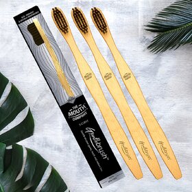 L'avenour S-Curve Bamboo Toothbrush with BPA Free Charcoal Activated Ultra Soft Bristles For Men Women (Pack of 3)
