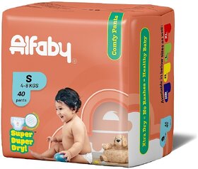 Alfaby Baby Diapers  Super Dry Comfy Pants  Long Lasting Dryness Leak Proof Diapers  4-8 kg | (40 Count in Pack)