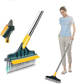 Bathroom & Floor Cleaning Brush with Wiper - Microfibre Scrubber for Tiles, Wet & Dry Use (Multicolor)