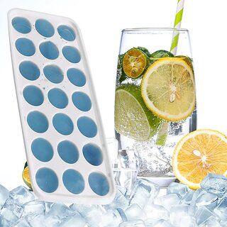 Pop up ice tray pack of 2 blue/green, 21 grid, silicon bottom, bpa free, reusable, plastic cover, easy removal pop up