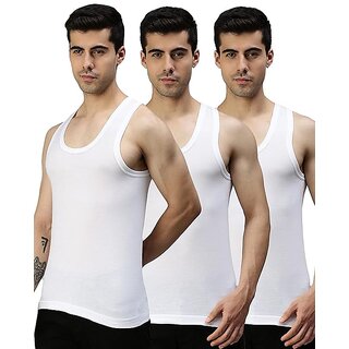 (Buy 1 Get 2 Free) MCS Mens Solid White Sleeveless Vest