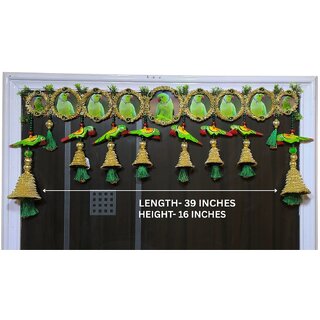 Parrot latkan with bell  green pom pom toran