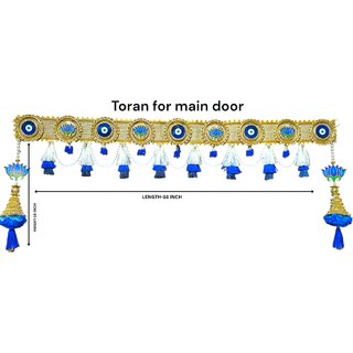 Evil Eye  Design Toran for Main Door  38-Inch Blue  White Tassel Bandhanwar  Handmade Festive Door Hanging