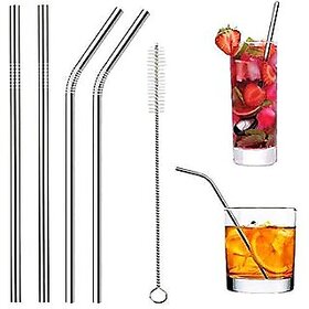 Reusable BPA-Free Metal Thick Long Dishwasher Safe Stainless Steel Drinking Straws 8.5 Inches (2 Straight 2 Bend and 1 C