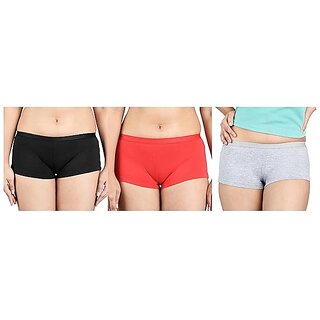 Ginash Cotton Elastane Women's Boyleg Pantie (Pack of 3)