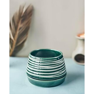 Handpainted Ceramic Outdoor Ghorga Planter Pack of 1, Green Flower Pot for Home/Kitchen/Balcony