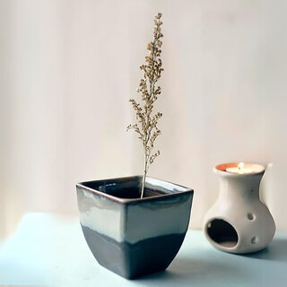 Handpainted Ceramic Outdoor Maggie Planter Pack of 1, Grey Flower Pot for Home/Kitchen/Balcony