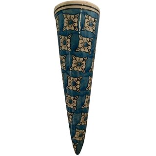 Blue Circular Cone Vase | Wall Hanging Decor Piece-Home & Kitchen | Elegant Plant Holder with Floral & Leafy Print