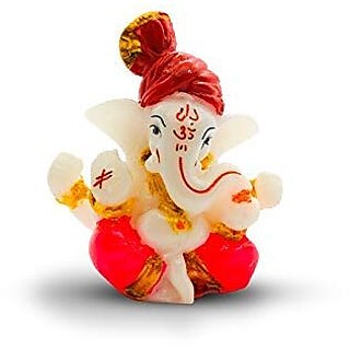 Handcrafted Orange Lord Pandal Ganesha Marble Idol Murti and Statue for Mandir