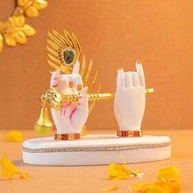 Tiny Shiny Krishna Hand with Flute  Mor Pankh  Krishna Statue for Car Dashboard  Home Living Room Dcor Gift