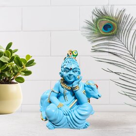 Tiny Shiny Bal Gopal With Cow Murti Statue  For Home Pooja Living Room Decorative Items Car Deshboard Office