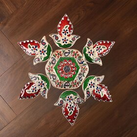 Tiny Shiny Diya Meena Stone Handcrafted Re-arrangeable Rangoli Design Set Home Temple Diwali Decorations for Door Entran
