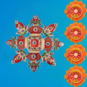 Tiny Shiny Kalsh And Diya Meena Stone Handcrafted Re-arrangeable Rangoli Design Set Home Temple Diwali Decorations