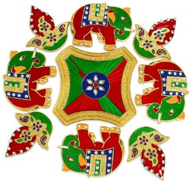 Tiny Shiny Diya Elephant Meena Stone Handcrafted Re-arrangeable Rangoli Design Set Home Temple Diwali Decorations