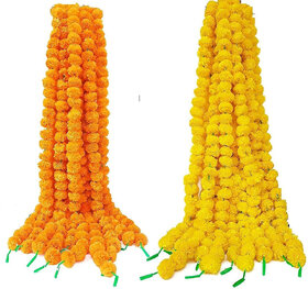 Tiny Shiny Artificial Marigold Flower Garlands - 5 Feet Long (Pack of 10) Traditional  Festive Decoration