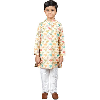 Kid Kupboard Cotton Boys Kurta and Pyjama Set, Yellow/White, Full-Sleeves, 8-9 Years KIDS7613