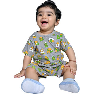 Kid Kupboard Cotton Baby Boys T-Shirt and Short Set, Grey, Half-Sleeves, 9-12 Months KIDS7616