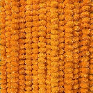 Tiny Shiny Artificial Marigold Flower Orange Garlands, 5 Feet Long, 10 Pc Pack Traditional Decoration