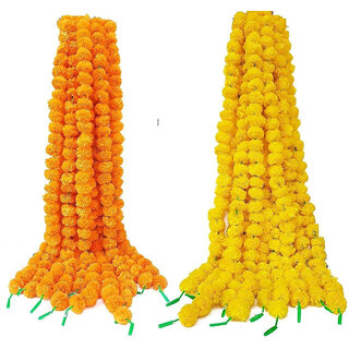 Tiny Shiny Artificial Marigold Flower Garlands, 5 Feet Long, 10 Pc Pack Traditional Decoration, Festival Decoration