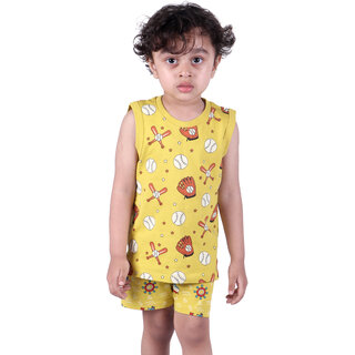 Kid Kupboard Cotton Baby Girls T-Shirt and Short Set, Light Yellow, Sleeveless, 3-4 Years KIDS7642